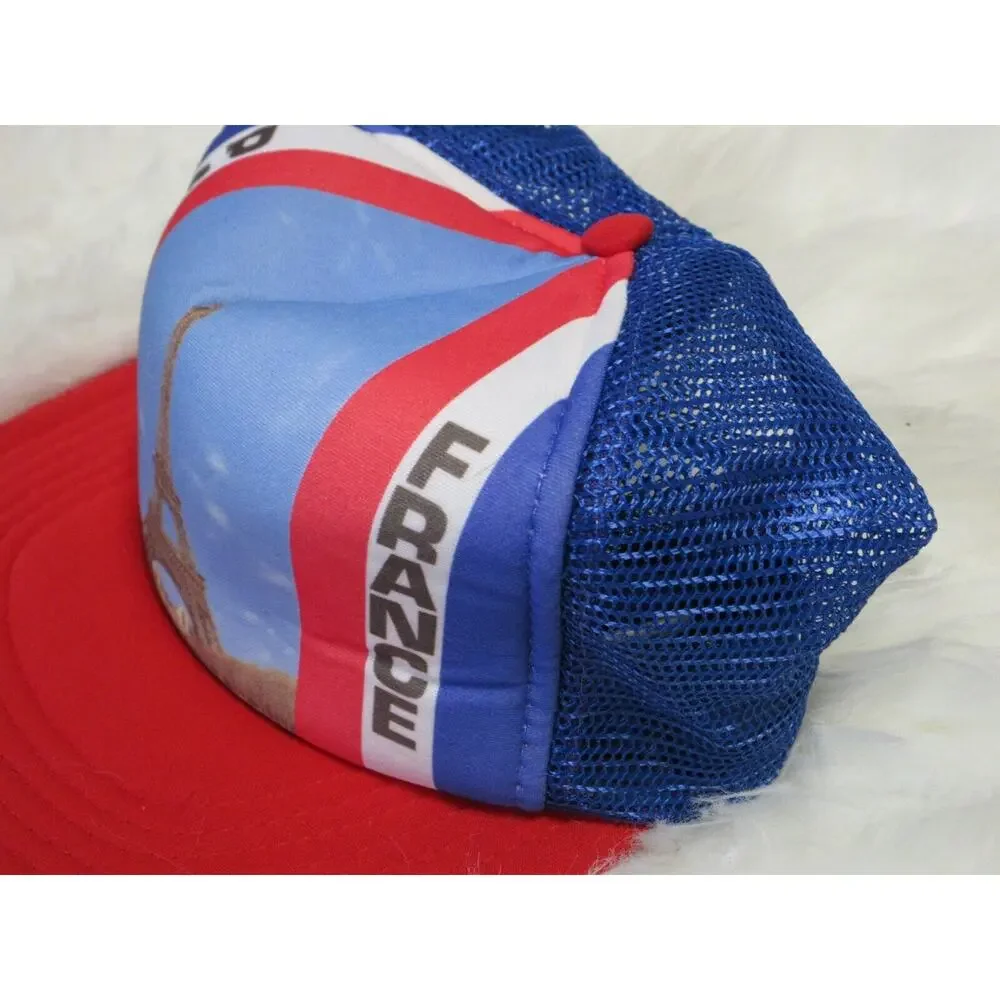 Vintage PARIS FRANCE EIFFEL TOWER Snapback Trucker Mesh Foam Hat EURO CAP